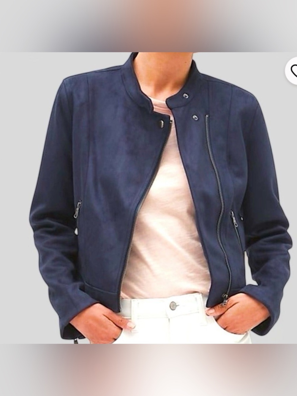 Banana Republic Deep Navy Suede-Texture Bomber Jacket